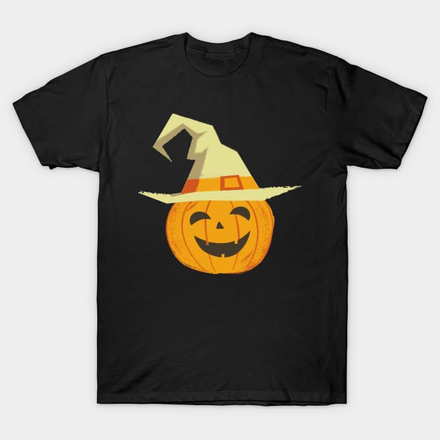 halloween smiling pumpkin head T-Shirt by Freia Print